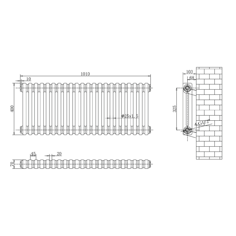 Upton Grey Double Horizontal Column Radiator 400x1010mm