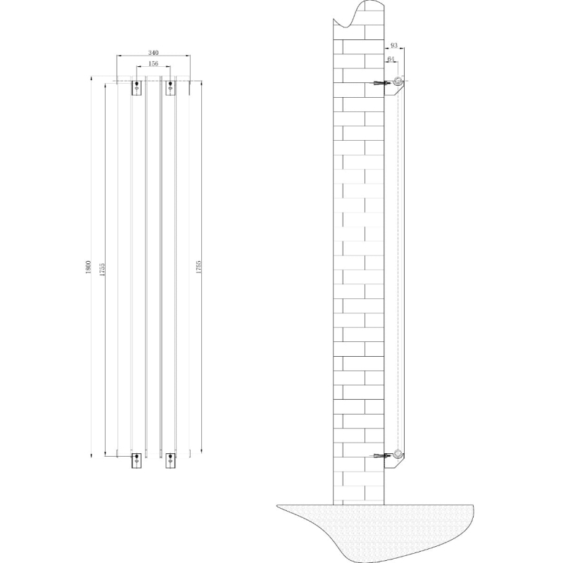 Perth Matt Black Double Vertical Flat Panel Radiator 1800x340mm