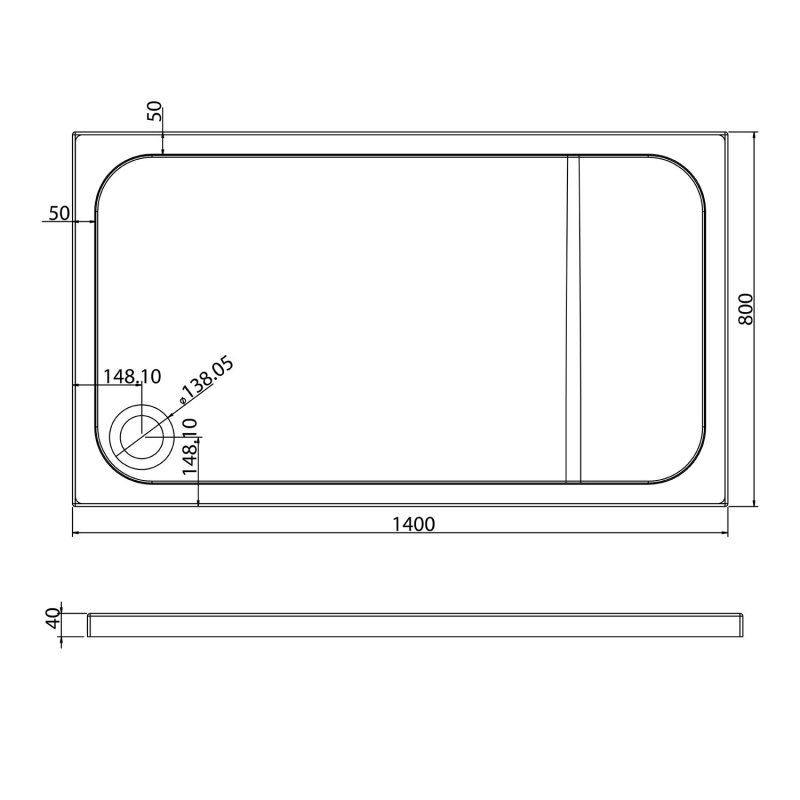 Low Profile Rectangle Shower Tray 1400x800mm