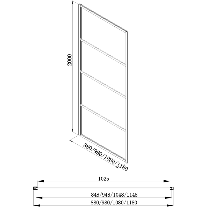 Amien Matt Black Horizontal Bath Screen 1500x800mm