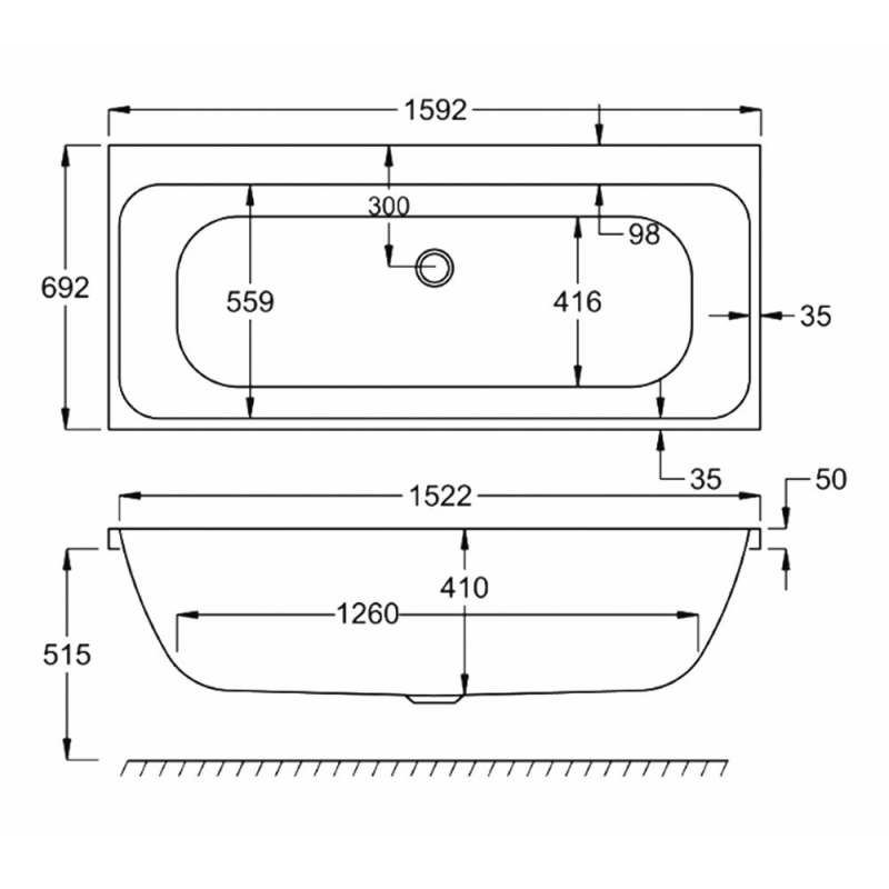 Carron Profile Double Ended Carronite Bath 1600x700mm