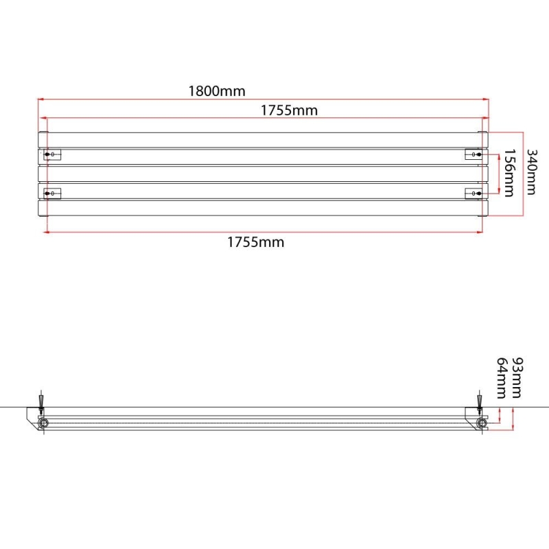 Perth White Double Horizontal Flat Panel Radiator 340x1800mm