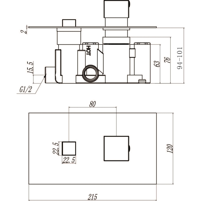 Concord Chrome Single Outlet Square Touch Control Concealed Shower Valve