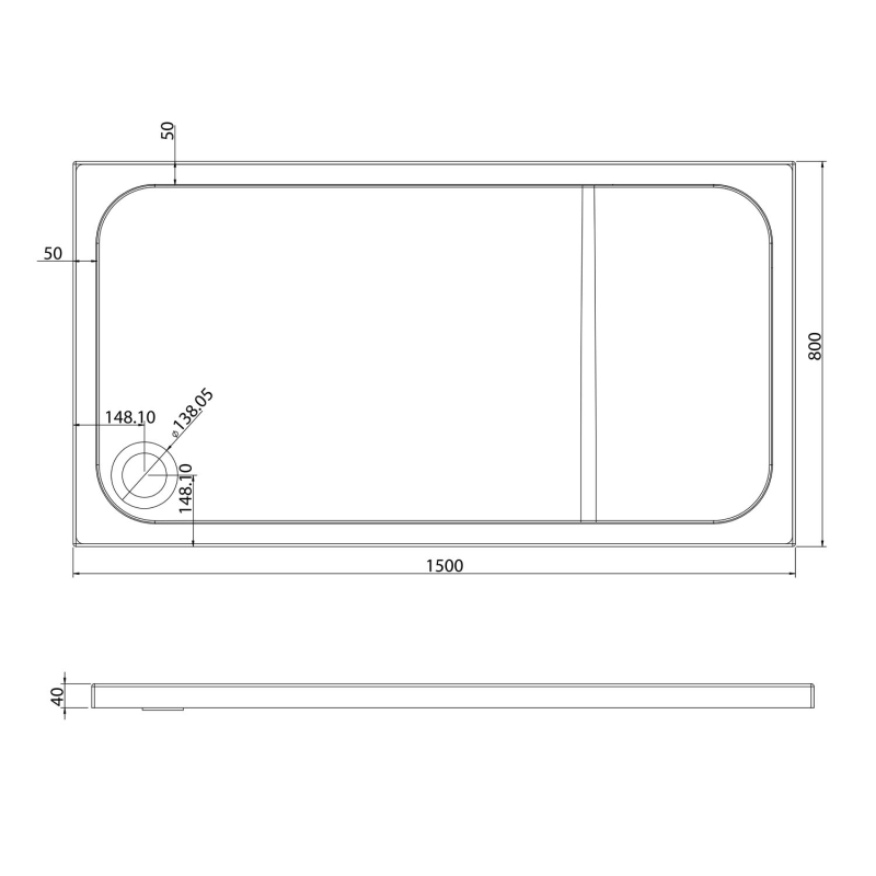 Low Profile Rectangle Shower Tray 1500x800mm