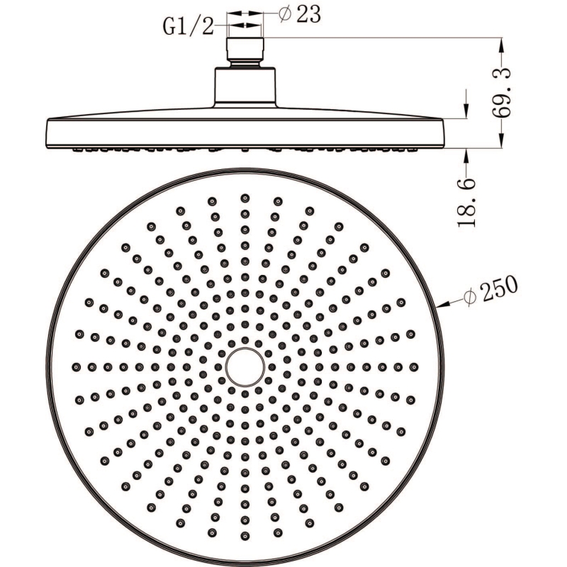 Moray Champagne Gold Round Shower Head 250mm