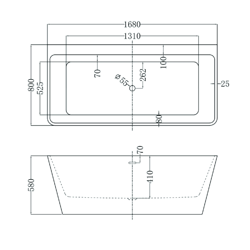 Milo White Freestanding Acrylic Bath 1680x800mm