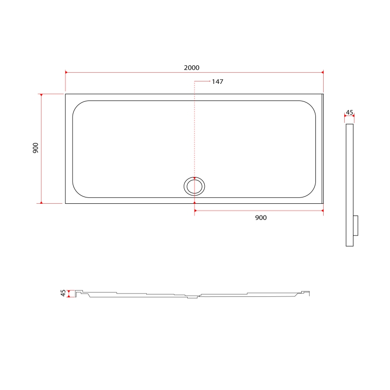 Low Profile Rectangle Shower Tray 2000x900mm