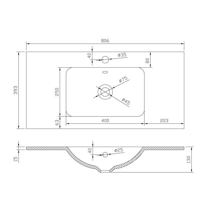 Nante Light Elm Wall Hung Vanity Unit with Glass Basin 800mm