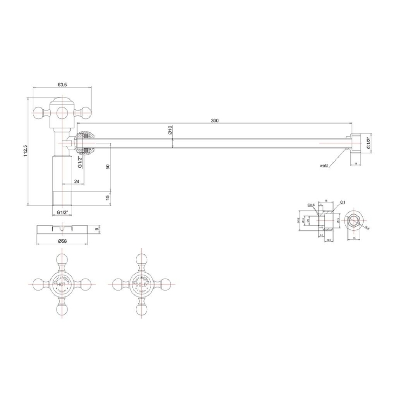 Burlington Chrome Basin Tap Shut Off Valves (Hot/Cold)