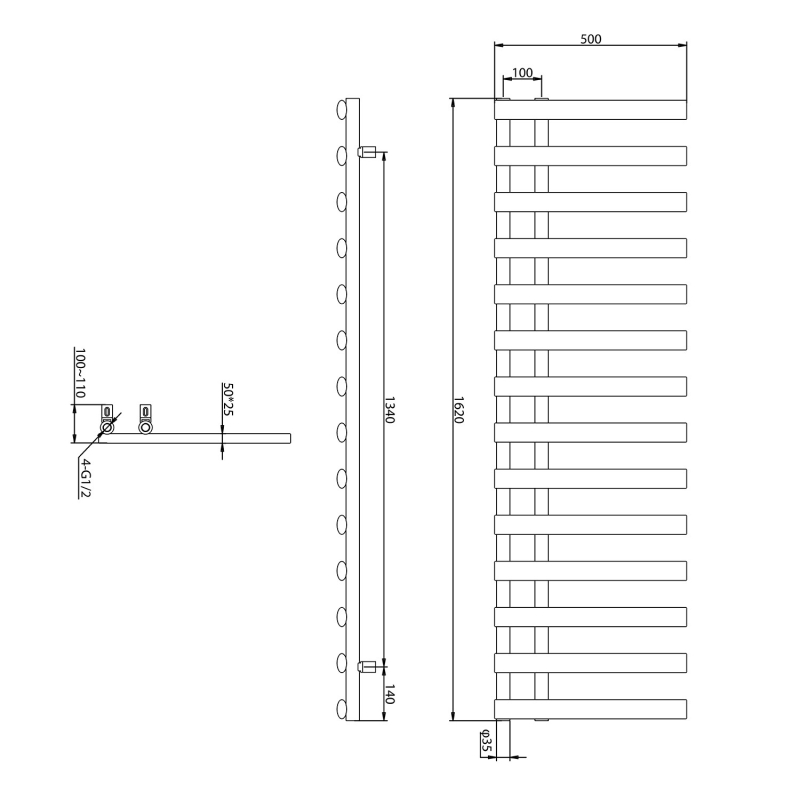 Dunwell White Designer Heated Towel Rail 1620x500mm