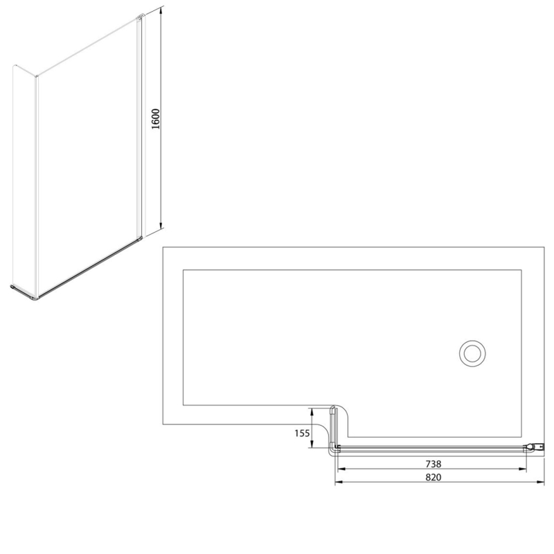 Lorenz Black Pivot L-Shape Bath Screen