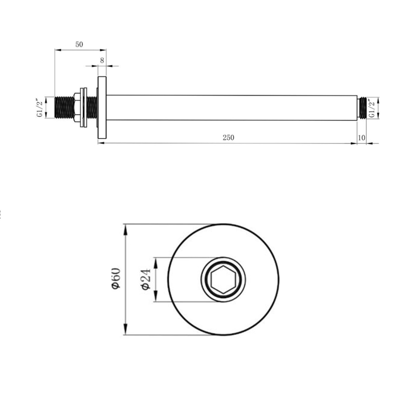 Vade Chrome Round Ceiling Arm 250mm