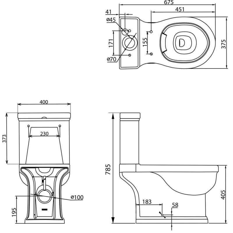 Seattle Traditional Rimless Close Coupled Toilet