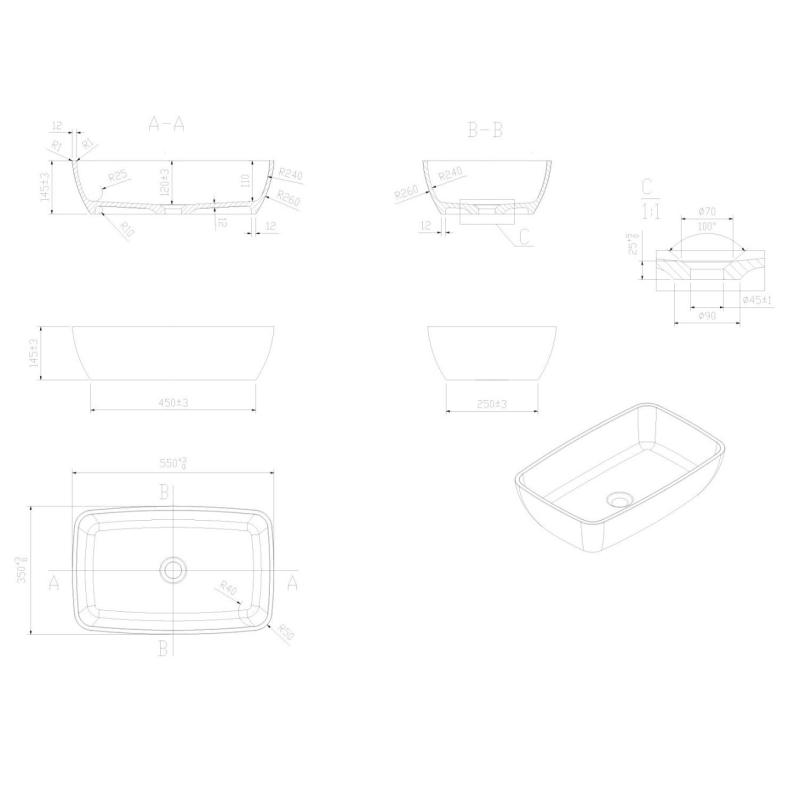 Grain Matt Black Stone Countertop Basin