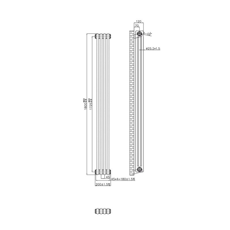 Clement Antique Copper Triple Vertical Column Radiator 1800x200mm