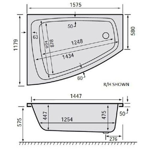 Carron Clipper Right Hand Acrylic Corner Bath 1200x1575mm