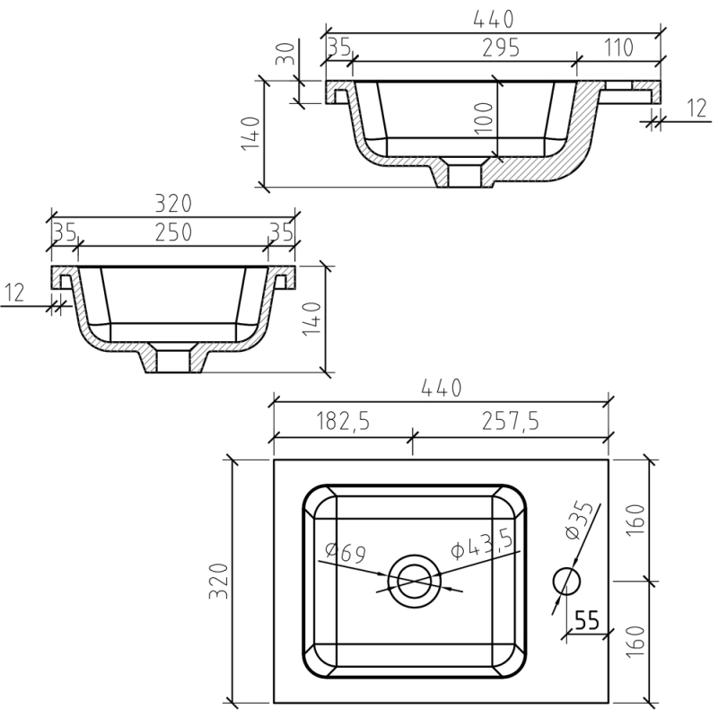 Odion Concrete Wall Hung Cloakroom Vanity Unit with Resin Basin 440mm