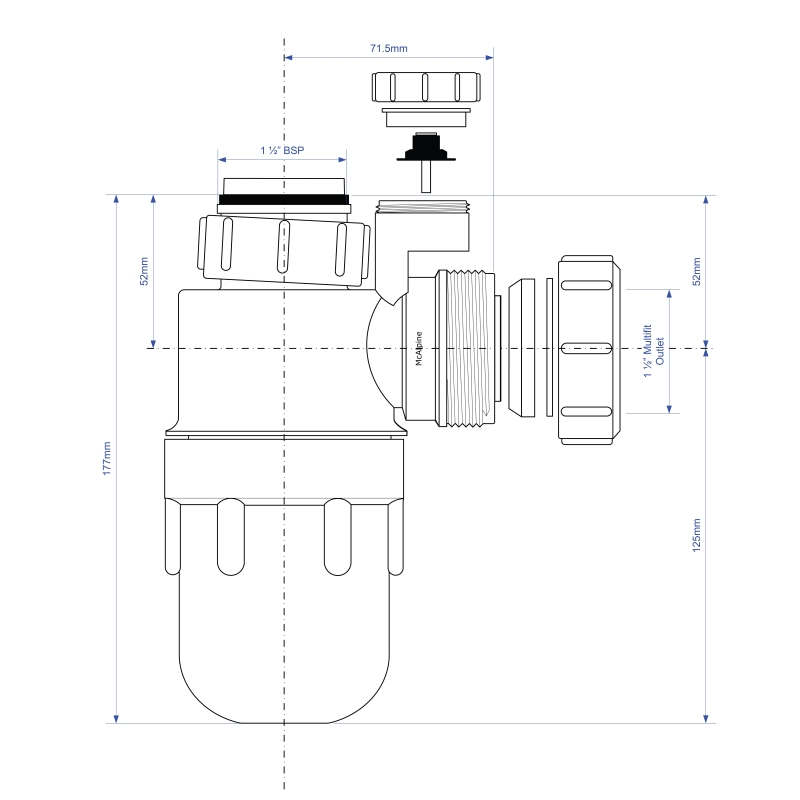McAlpine 1½"x 75mm Seal Anti-Syphon Bottle Trap - C10V