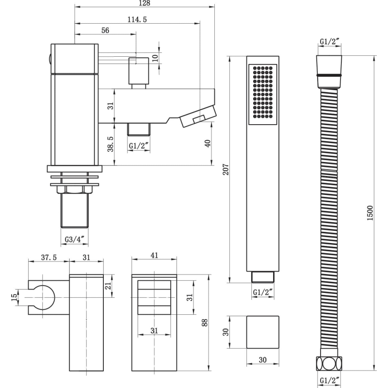 Quadro Chrome Bath Shower Mixer Tap