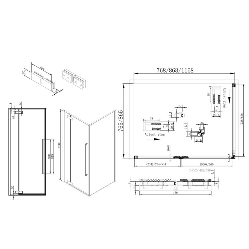 Taylor Black Hinged Shower Door 1200mm