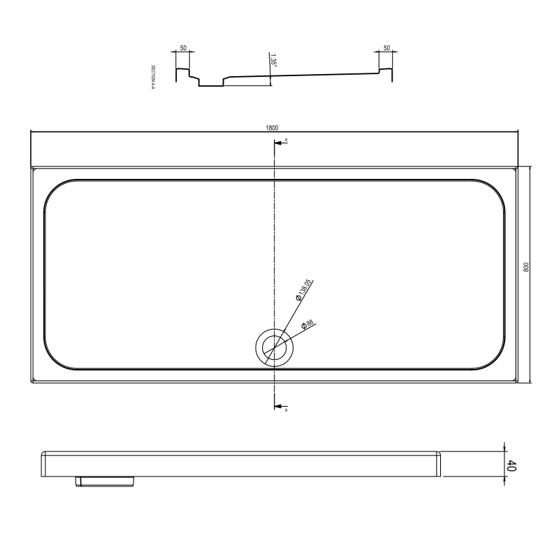 Low Profile Rectangle Shower Tray 1800x800mm