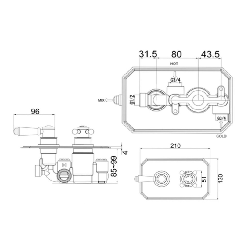 Cambridge Chrome Single Outlet Concealed Shower Valve