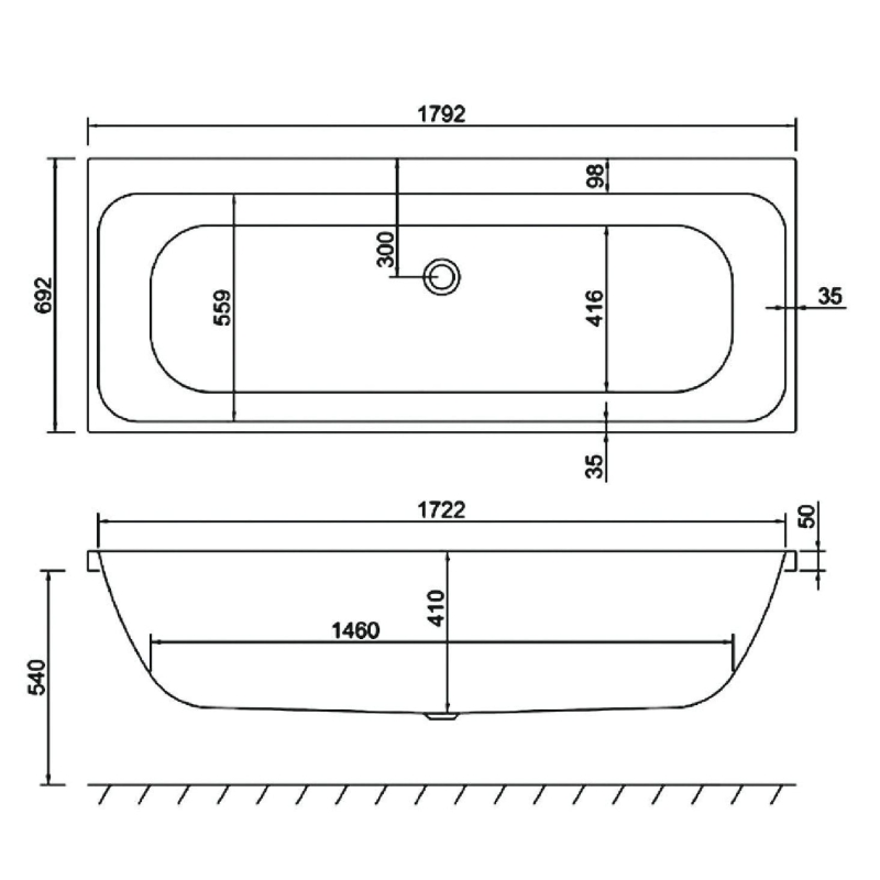 Carron Profile Single Ended Carronite Bath 1800x700mm