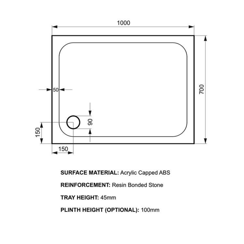 Kstone Rectangular Shower Tray 1000x700mm