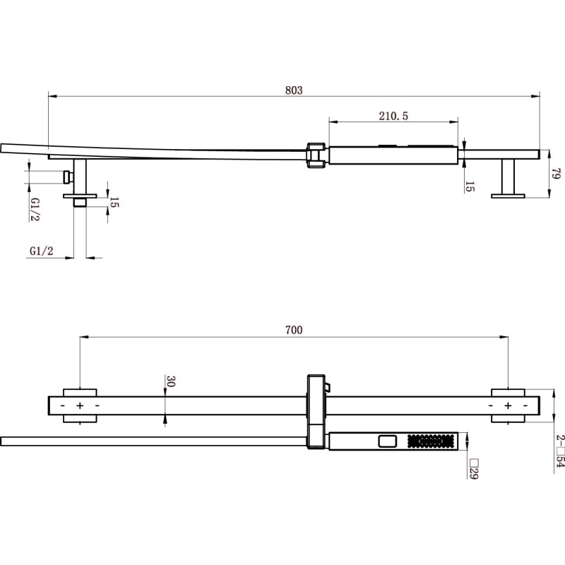 Zena Gunmetal Square Shower Slide Rail Kit