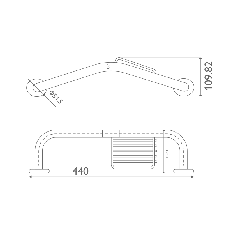 Chrome Grab Rail Support Bar and Soap Dish