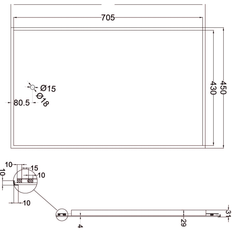 Rione Black Rectangular Backlit LED Heated Mirror 450x725mm