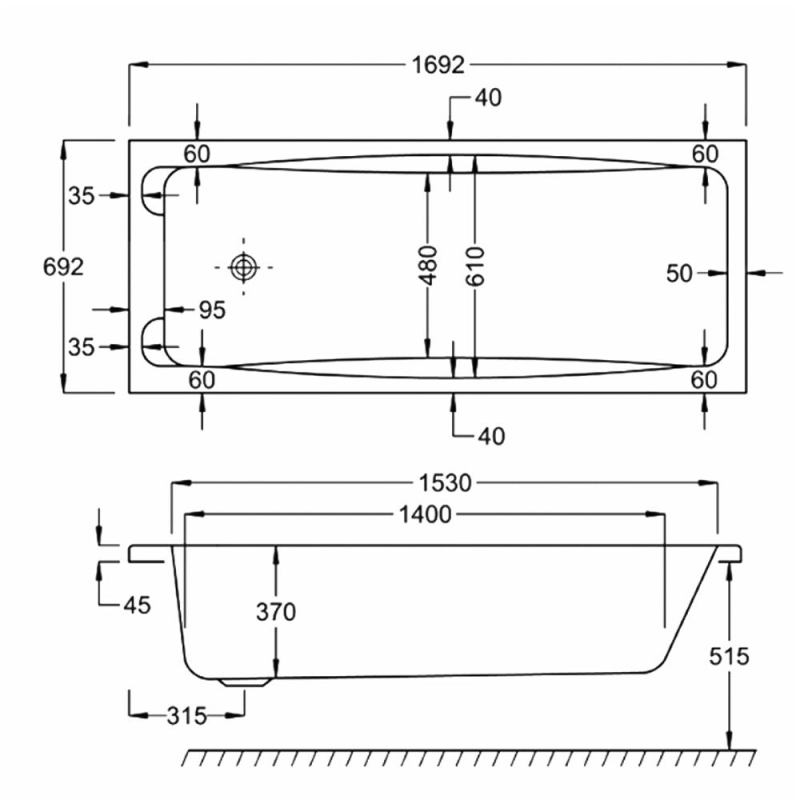 Carron Swallow Twin Grip Carronite Single Ended Bath 1700x700mm