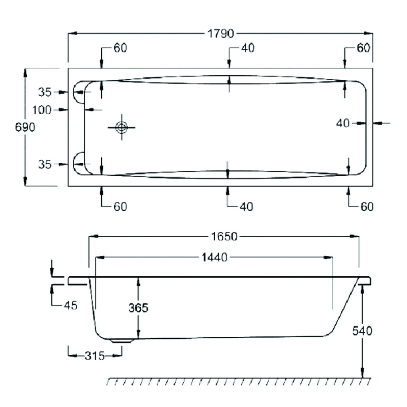 Carron Swallow Twin Grip Carronite Single Ended Bath 1800x700mm