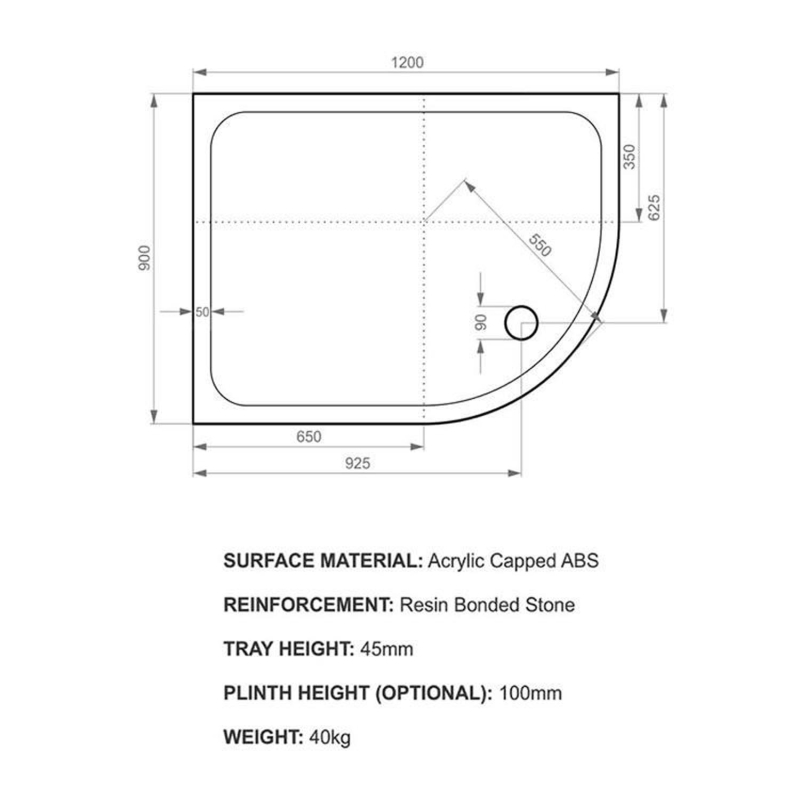 Kstone Left Hand Offset Quadrant Shower Tray 1000x800mm