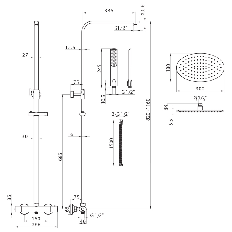 Kendal Chrome Thermostatic Mixer Shower Pack