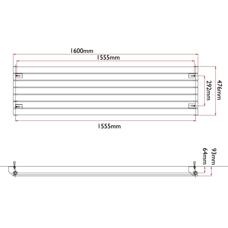 Perth Grey Double Horizontal Flat Panel Radiator 475x1600mm