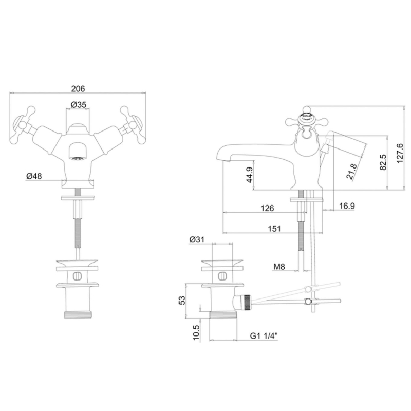 Burlington Kensington Chrome Basin Mixer Tap with Plug & Chain Waste