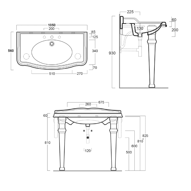 Alaric Console Basin with Ceramic Legs