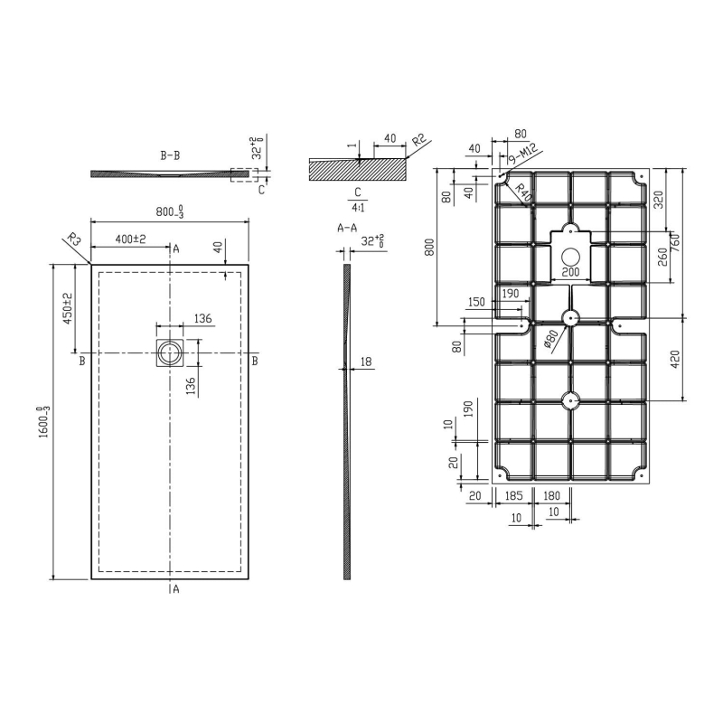 Peoria Arabesco White Marble Shower Tray 1600x800mm