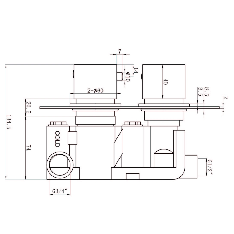 Vade Chrome Single Outlet Square Concealed Shower Valve