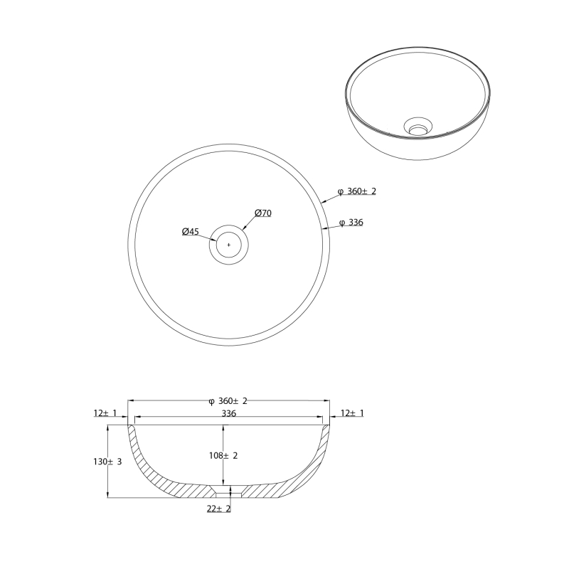 Brava Mustard Travertine Texture Concrete Round Countertop Basin 360mm
