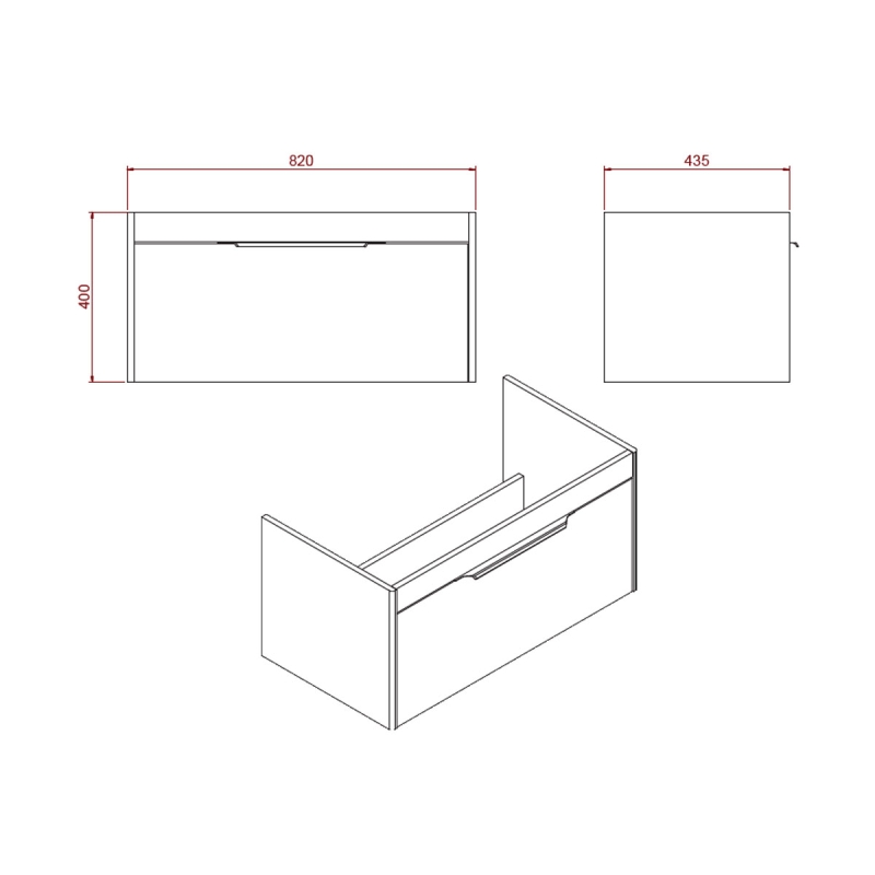 Britton Shoreditch Matt Grey Single Drawer Wall Hung Vanity Unit with Square Basin 850mm