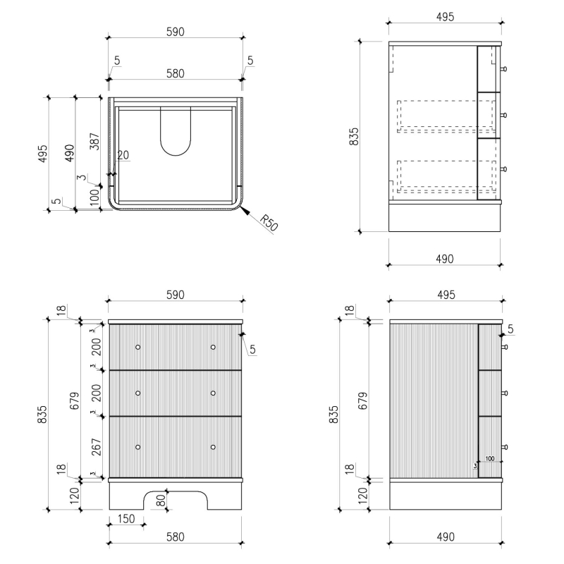 Hayward White Ribbed Floor Standing Vanity Unit 600mm