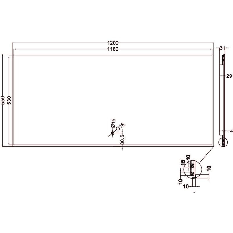 Rione Black Rectangular Backlit LED Heated Mirror 1200x550mm