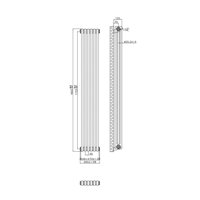 Clement Antique Brass Triple Vertical Column Radiator 1800x290mm