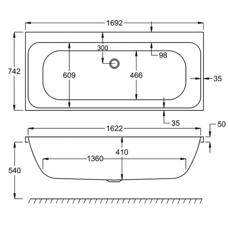 Carron Profile Double Ended Carronite Bath 1700x750mm