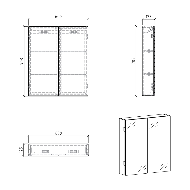 Neon Double Door Mirrored Wall Cabinet 600x703mm