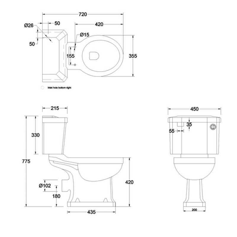 Burlington Traditional Close Coupled Toilet with Slimline Cistern & Push Button
