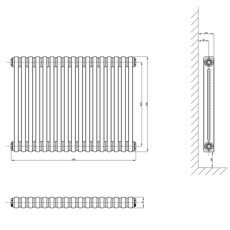 Upton White Double Horizontal Column Radiator 600x785mm