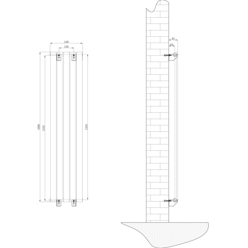 Perth Grey Single Vertical Flat Panel Radiator 1600x340mm